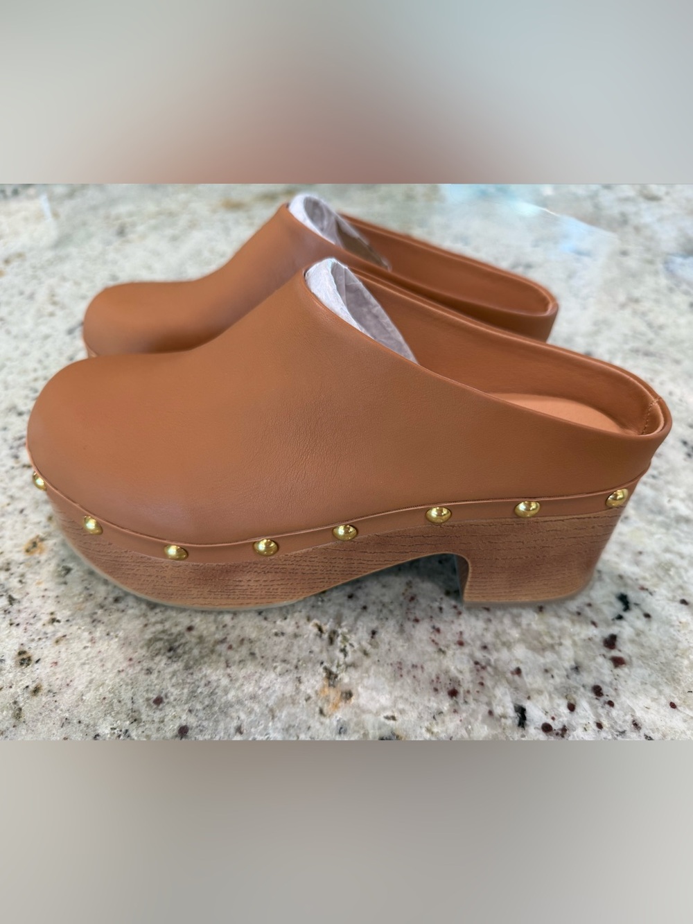 Mi.iM Women's Camel Clog Mules with Gold Studs